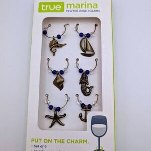 True Marina Pewter‎ Wine Charms Set of 6 Nautical Coastal Bronze Finish NIB